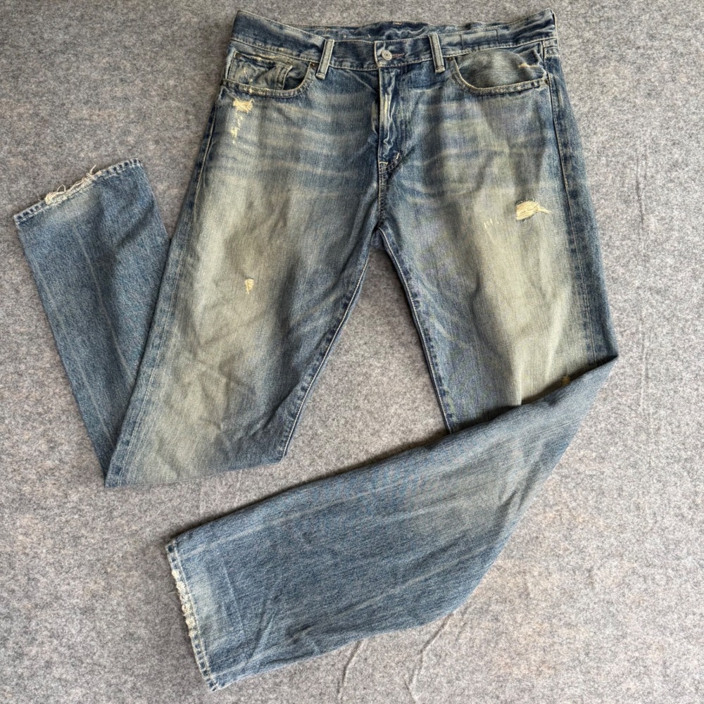 Denim & Supply Ralph Lauren Jeans Mens 34x34 Straight Leg Distressed Blue READ